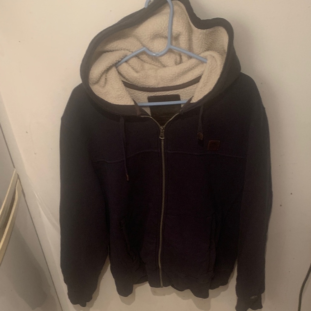 Fantastic Roots Heavy Dark Blue Sherpa Hoodie with Cream inner Fabric SZ Large🔥
